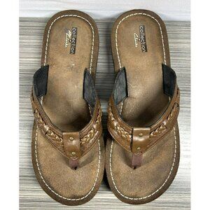 Clarks Braided Sandals Women's Size 8 Brown Leather Flats Beach Thong Fit Flop